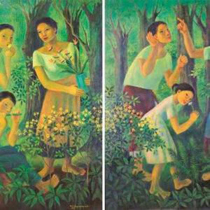 Anita Magsaysay Ho, ‘Six Senses’, 1995, Diptych, acrylic on canvas, 122 x 91 cm. Image from Aware Women Artists