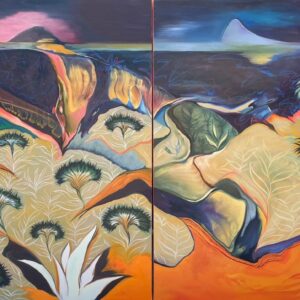 Faye Pamintuan, ‘The Protector’, 2022, Oil and oil pastel on canvas (diptych), 121.9 x 365.8 cm. Image from Mono8