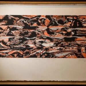 Ubatsat, ‘Witness from Last Night’, 2020, Wood cut and Silkscreen water base on paper, 36 x 80 cm. Image from Jojo Kobe