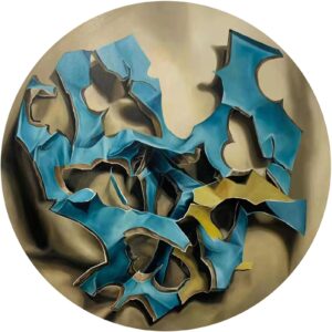 Ayka Go, 'Traces Deconstructed Butterfly Pattern', 2022, oil on canvas, 120 cm diameter. Image from Artsy