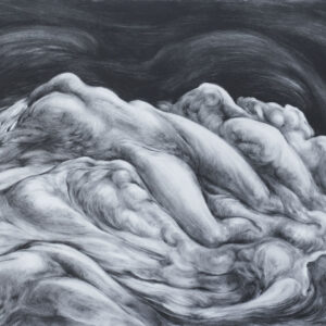 Chatmongkol Insawang, ‘Transforming body no.1’, 2023, charcoal with linseed oil on acrylic plate, 60 x 80 cm. Image from Richard Koh Fine Art