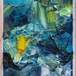 Erizal As, 'Biru Menyambut Pagi (Blue Greets the Morning)', 2022, oil on linen, 202 x 142 cm. Image from Gajah Gallery