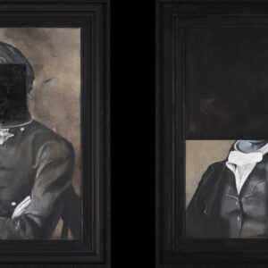 Fyerool Darma, Portrait No 1 to 5 'Moyang Series', 2015, Acrylic and charcoal on canvas with charcoal on wood, Image courtesy of the artist