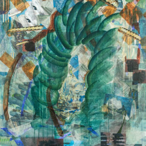 Ivan David Ng, 'Embargoed Till Noon', 2022, digital print, charcoal, mulberry paper, solvent transfer, micaceous iron oxide, acrylic, PVA and varnish on wood, 140 x 100 cm. Image from Artsy