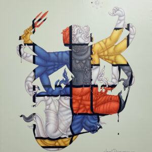 Jirapat-Tatsanasomboon-‘In-Hanuman-Rebels-2-after-Mondrian-2017-acrylic-on-convas-109x118cm-Image-from-La-Lanta