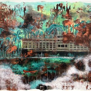 KV Duong, 'Reunification Palace', 2020, acrylic and transfer on board, 30 x 40 x 5 cm. Image from the artist's website