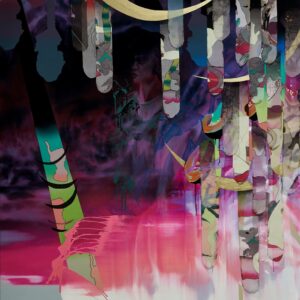 Lien Truong, 'Patsy Takemoto Mink ain't afraid of the Dark'. 2019, oil, silk acrylic, gold pigment, vintage silk mourning obi cloth on canvas, 185.76 x 154.8 cm. Image from Patricia Sweetow Gallery