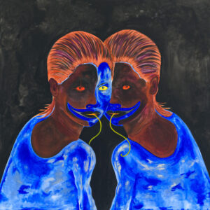 Nicholas Grafia, 'Bulan's Twins (Shape Sisters)', 2021, acrylic on canvas, 180 x 180 cm. Image from Peres Projects