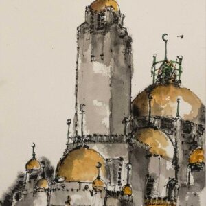 Paul Nickson Atia, 'Sultan Suleiman Mosque', 2016, chinese ink and watercolor on paper, 38 x 28 cm. Image from Artsy