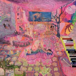 Maria Jeona Zoleta, ’You in Me That Nobody Knows R Shapeshifting into Bugs with Spiral C Shells Induced by a Surface Piercing Cloud Vortex’, 2023, acrylic on canvas, 152 x 122 cm. Image courtesy of Ocula Art