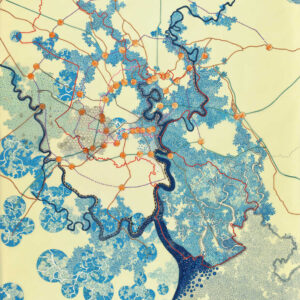 Tiffany Chung, 'one giant great flood 2050', 2012, ink and oil on paper, 109.5 x 69.9 cm. Image from Artsy